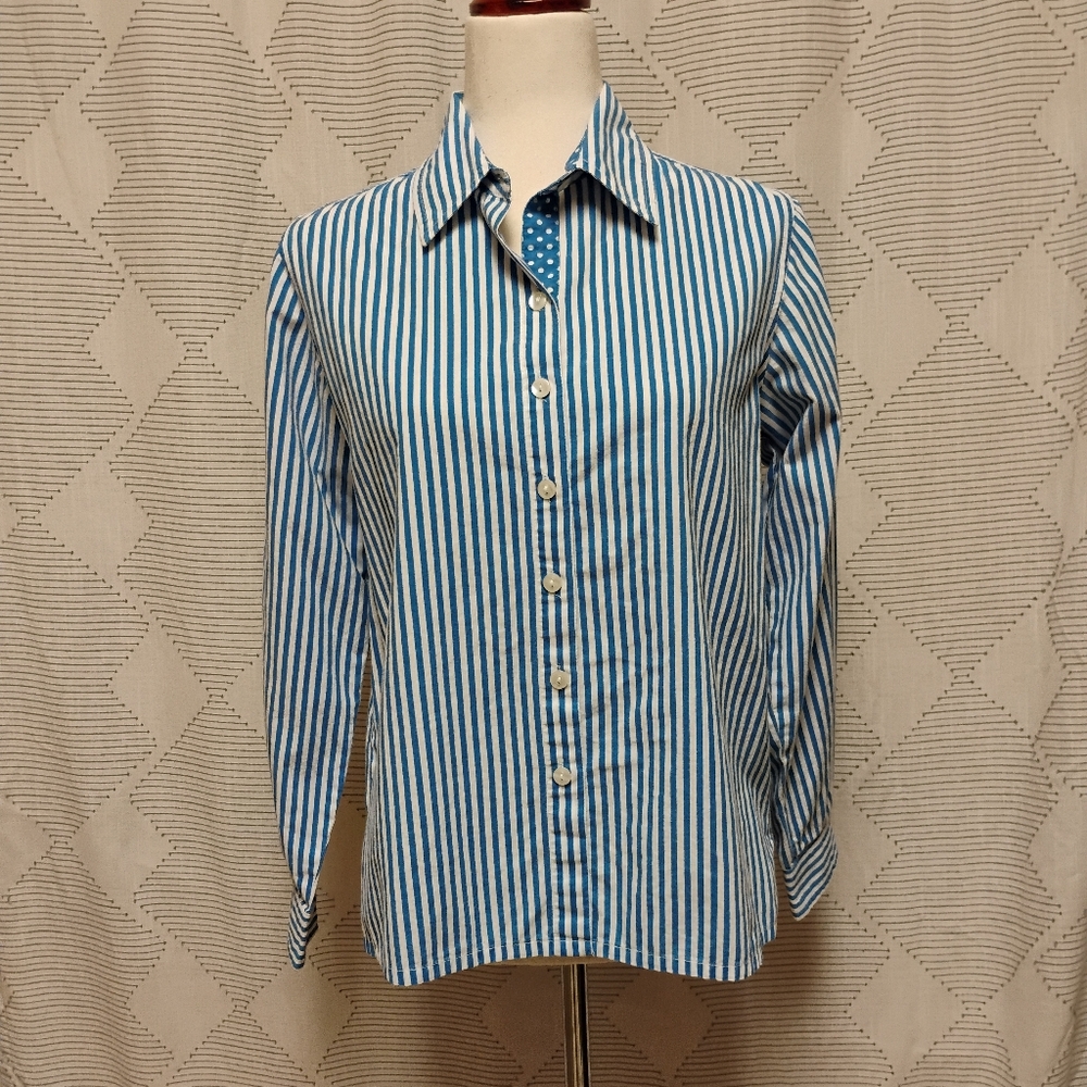 CXT Classics Vtg Blue White Striped Button-Up Shirt Women's Small 100% Cotton